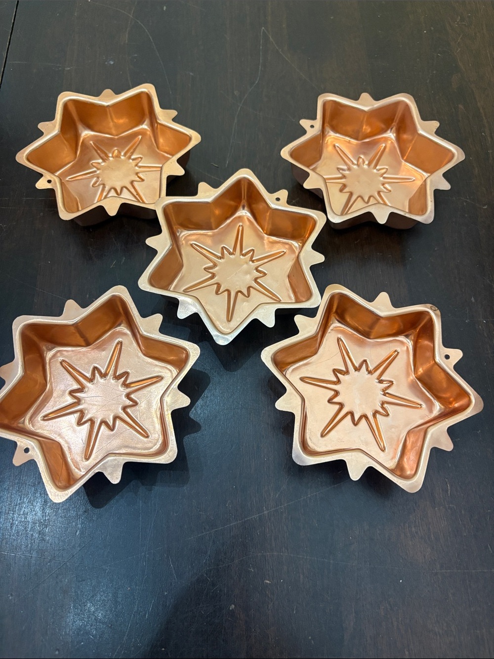 Set of 5 Starburst Copper Tone Baking Molds